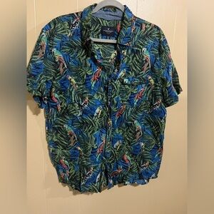 American Eagle Tropical Parrot Bird Button Down Short Sleeve Hawaiian Shirt XL